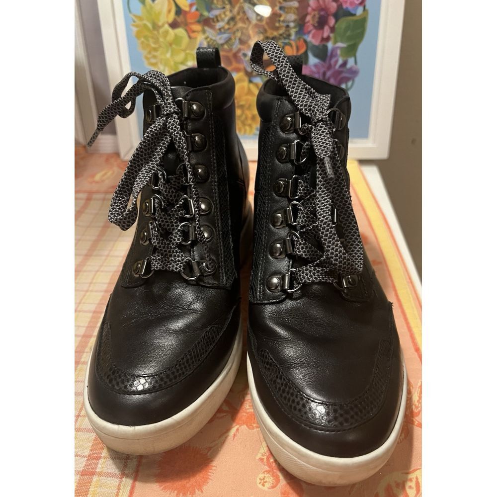 Vionic‎ Jordy Black Oxford Wedge Ankle Boots Booties Lace Up Women's Sz 7